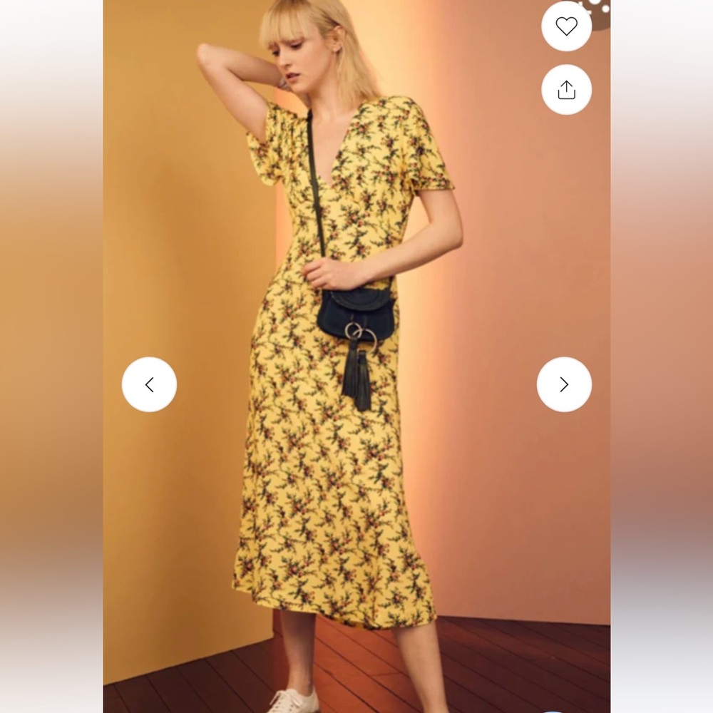 Sandro Paris Yellow Floral 100% viscose midi dress